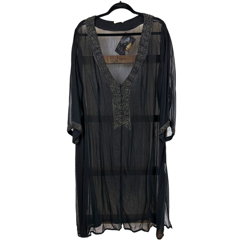 NWT Nataya Black Beaded Embroidered Flowy Rayon Dress 3X